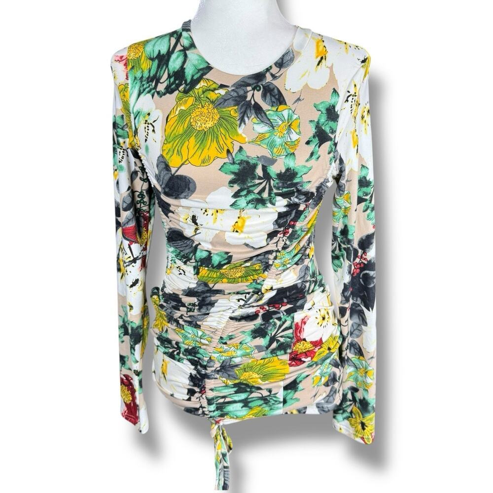 Revamped Ruched Floral‎ Mini Dress Women’s Size M Tight Fit Long Sleeve Bodycon